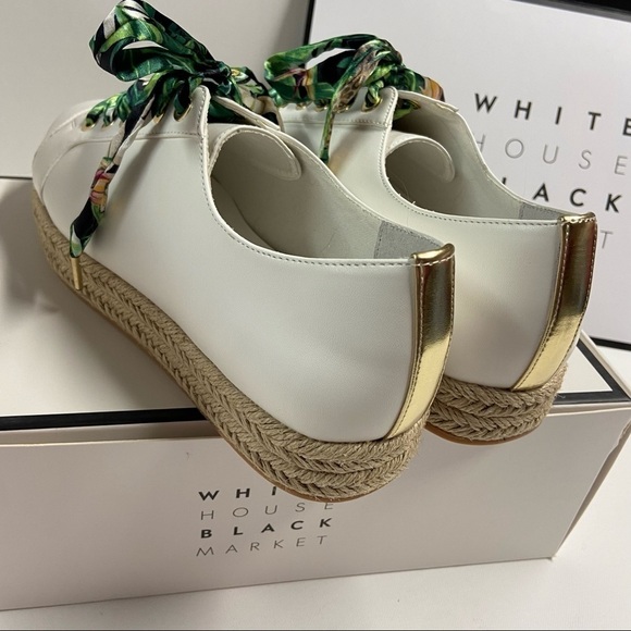White House Black Market White Espadrille Sneakers with Green Tropical L… - Picture 14 of 14